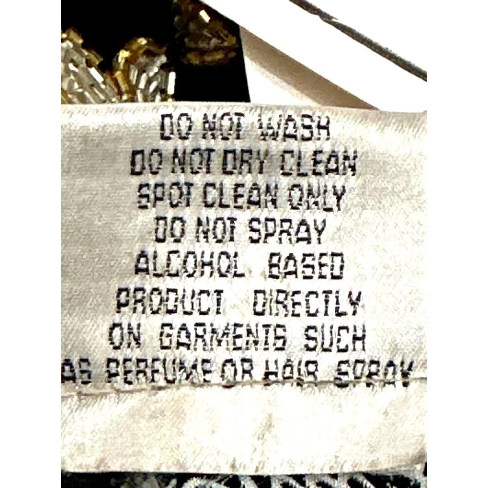 Stenay Small Black Gold All Silk Beaded Sequin Floral Blouse Vintage Evening Top - Picture 12 of 13